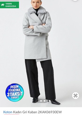 Gri Kürklü Yaka Kadın Kaban - Görsel 3