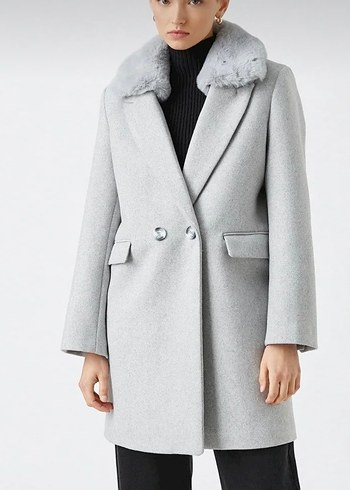 Gri Kürklü Yaka Kadın Kaban - Görsel 2