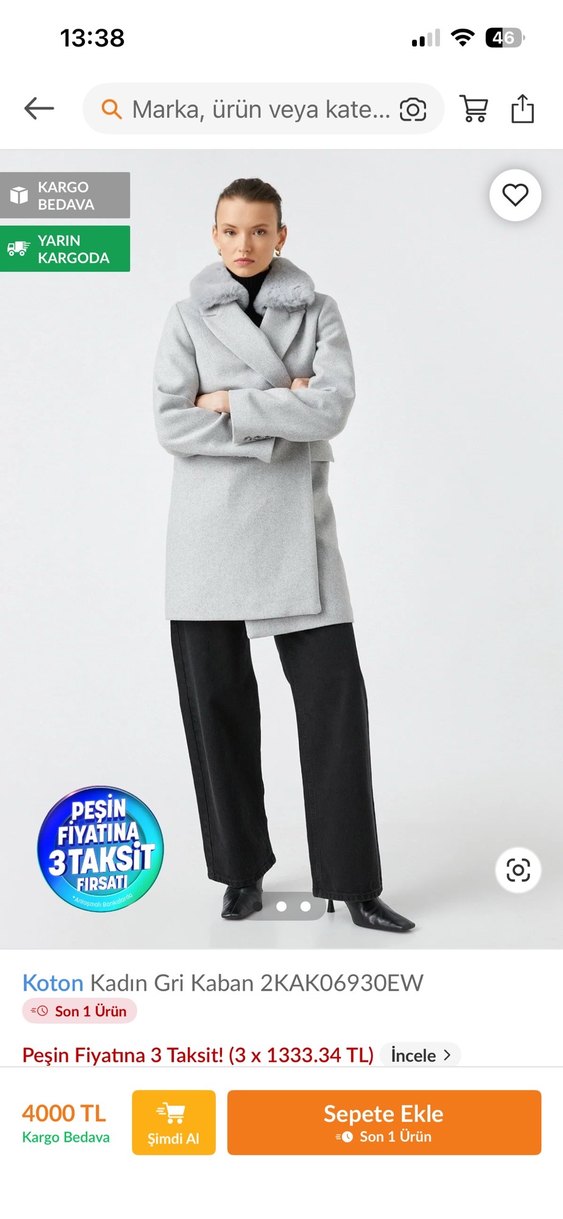 Gri Kürklü Yaka Kadın Kaban - Görsel 3