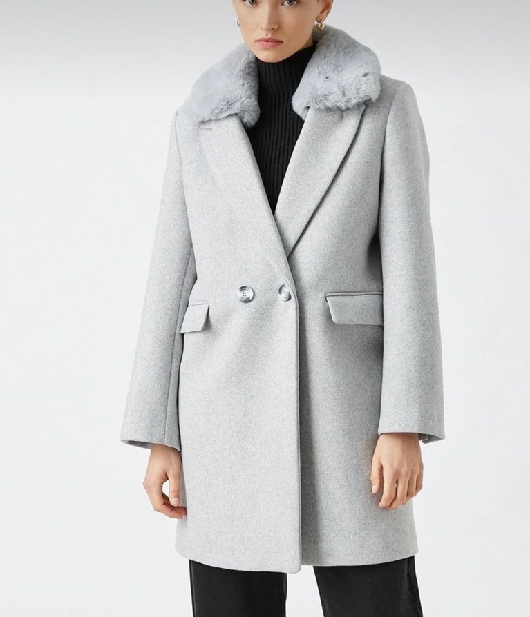 Gri Kürklü Yaka Kadın Kaban - Görsel 2