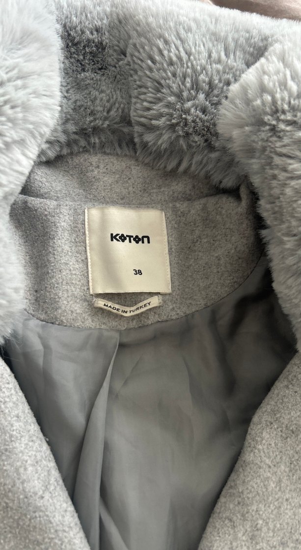 Gri Kürklü Yaka Kadın Kaban - Görsel 5