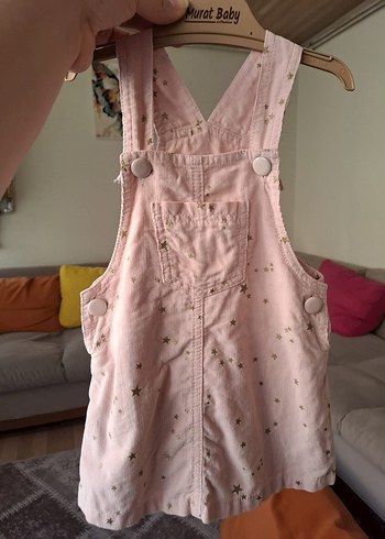 9-12 Ay Beden Kız Çocuk Pembe Yıldızlı Askılı Elbise