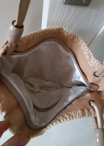 Dantel Detaylı Bej Deri Bohem Kadın Çanta - Görsel 4