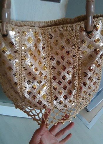 Dantel Detaylı Bej Deri Bohem Kadın Çanta - Görsel 3