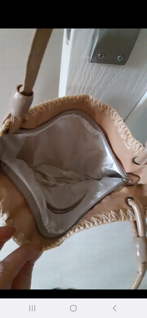 Dantel Detaylı Bej Deri Bohem Kadın Çanta - Görsel 4