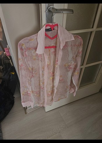 Pembe Uzun Kollu Bohem İpek Gömlek - Görsel 2