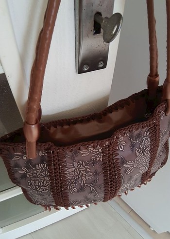 Dantel Detaylı Kahverengi Deri Bohem Çanta - Görsel 4