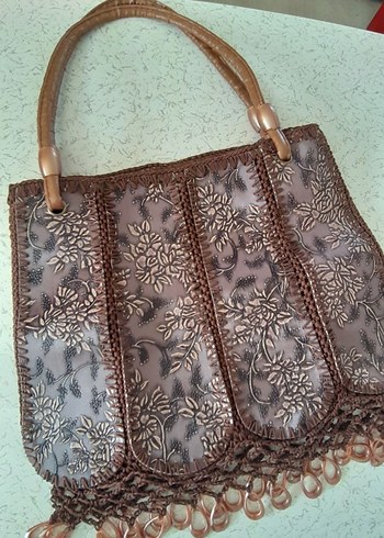 Dantel Detaylı Kahverengi Deri Bohem Çanta - Görsel 6