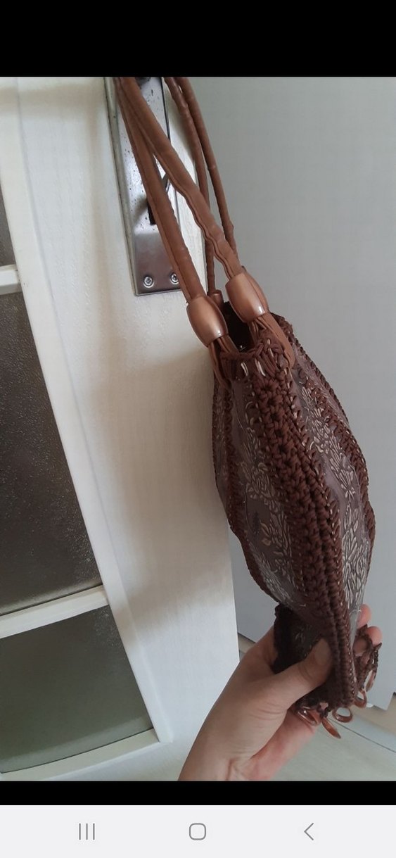 Dantel Detaylı Kahverengi Deri Bohem Çanta - Görsel 3