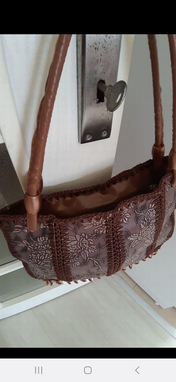 Dantel Detaylı Kahverengi Deri Bohem Çanta - Görsel 4
