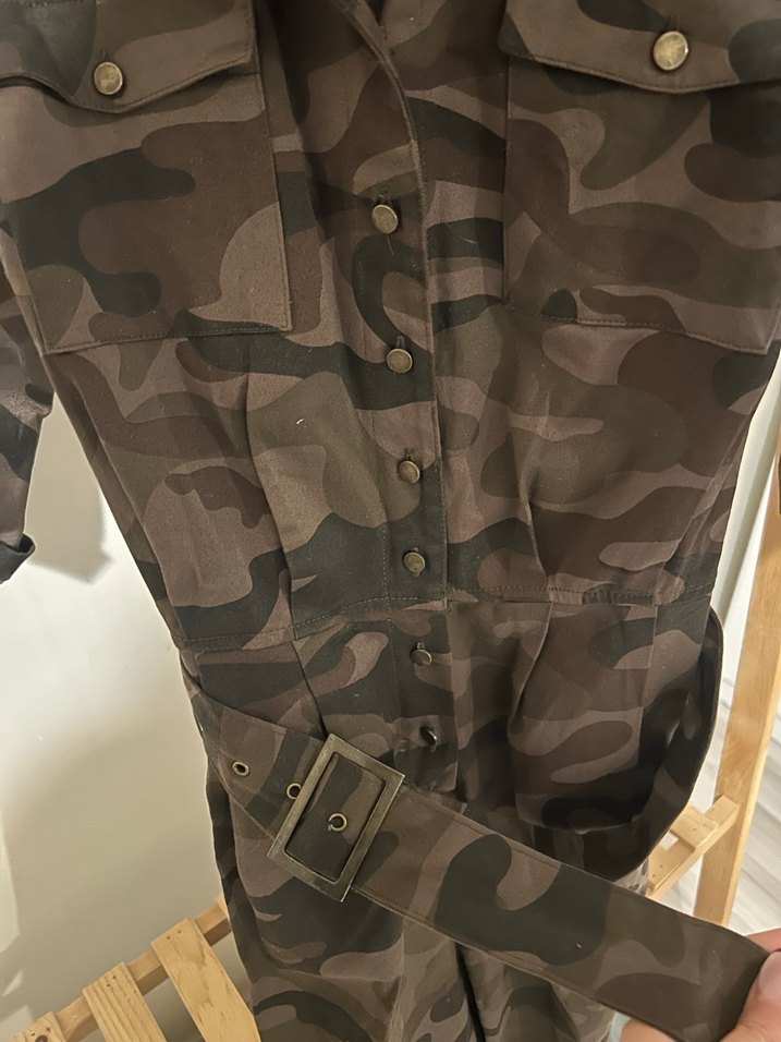 Kahverengi Kamuflaj Bel Detaylı Tulum - Görsel 3