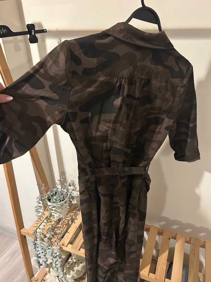 Kahverengi Kamuflaj Bel Detaylı Tulum - Görsel 4