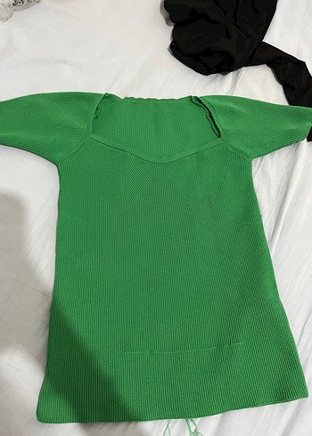 diğer Beden yeşil Renk Yeşil V Yaka Kısa Kollu Triko Bluz