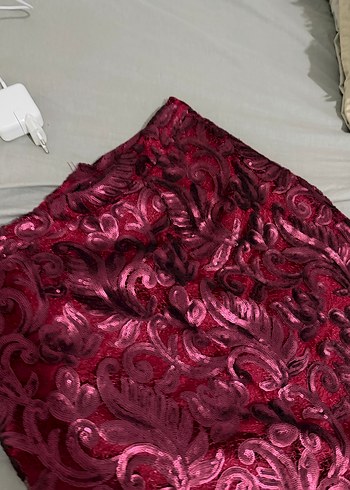 Bordo Nakışlı Drapeli Hamile Midi Etek - Görsel 2