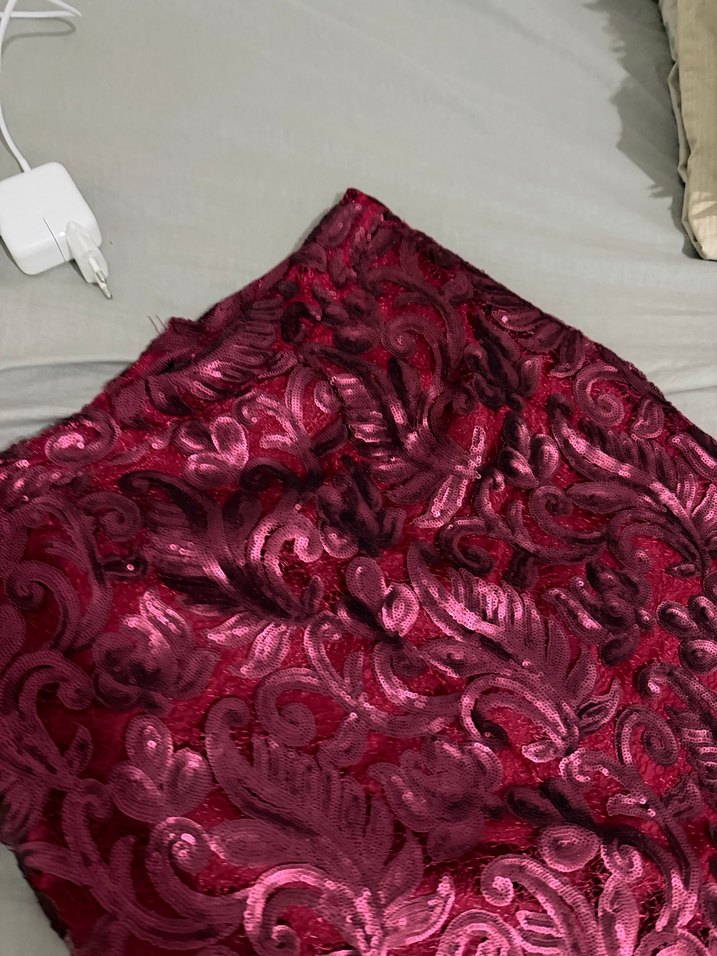 Bordo Nakışlı Drapeli Hamile Midi Etek - Görsel 2