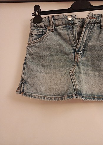11-12 Yaş Beden Tokalı Loose Fit Mavi Denim Mini Etek