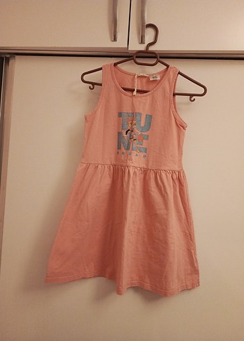 Kız Çocuk Pembe Kolsuz Baskılı Elbise