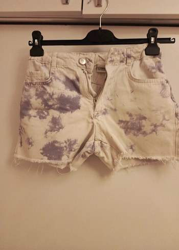 Pastel Batik Desenli Denim Mini Şort