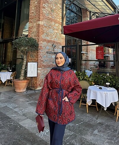 Nila etnik desen ceket Bordo