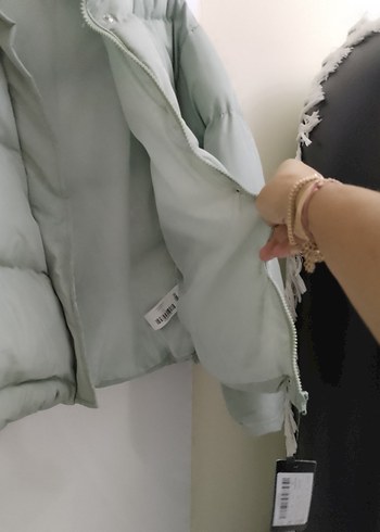 l Beden gri Renk Düğmeli Gri Kısa Kadın Kışlık Mont