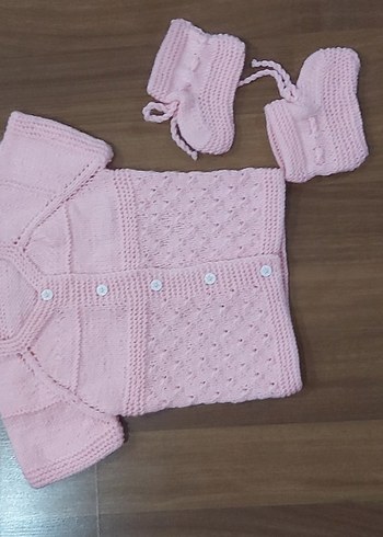 24-36 Ay Beden pembe Renk Kız Çocuk Pembe Kısa Kollu Örgü Hırka