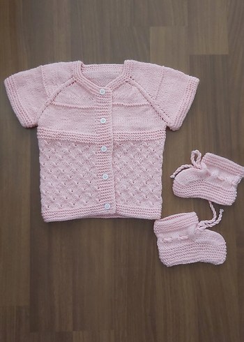 Kız Çocuk Pembe Kısa Kollu Örgü Hırka
