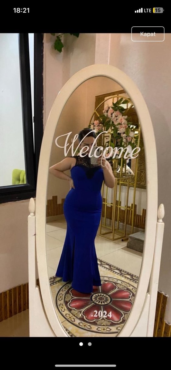 Mavi Dantelli Uzun Abiye Elbise - Görsel 2