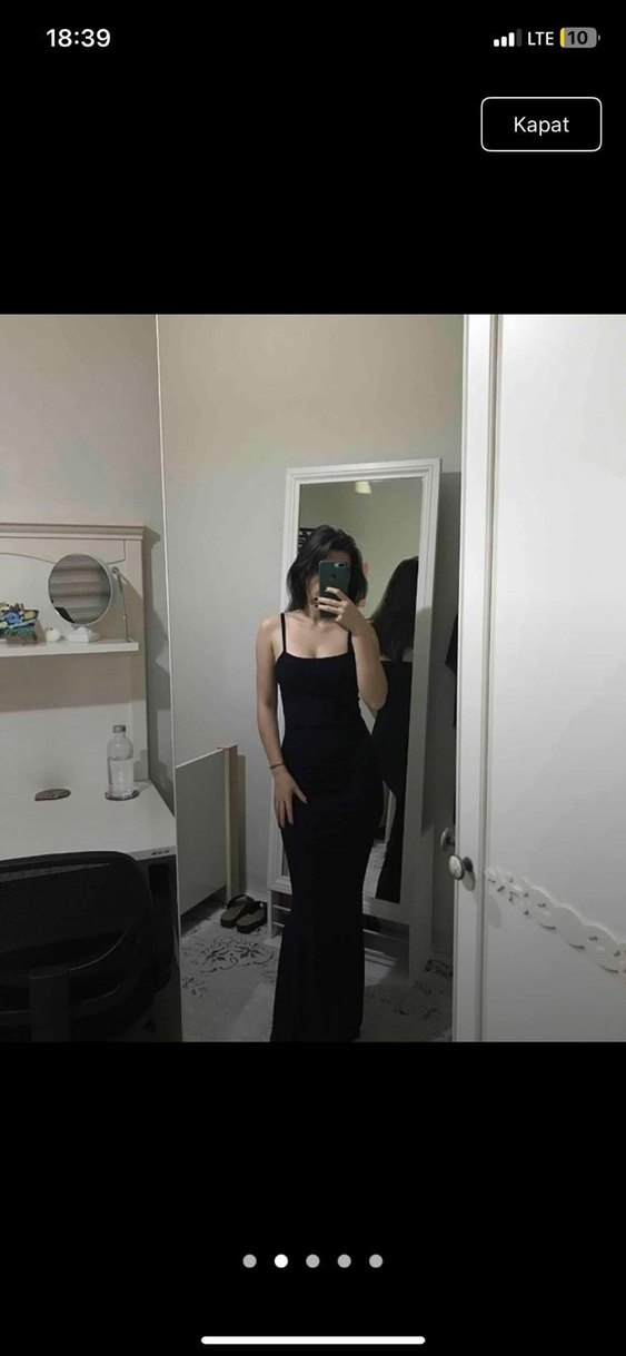 Lacivert yarı Parlak kumaş Uzun Kadın Elbise - Görsel 3