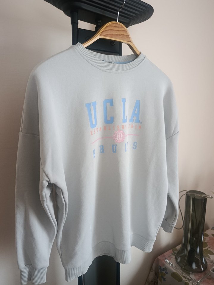 Gri Oversize UCLA Baskılı Kadın Sweatshirt - Görsel 4