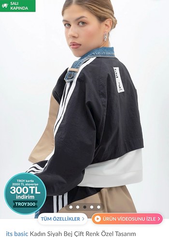 Kadın Bej Siyah Düğmeli Kısa Trençkot - Görsel 2