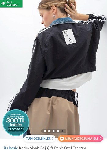 Kadın Bej Siyah Düğmeli Kısa Trençkot - Görsel 5