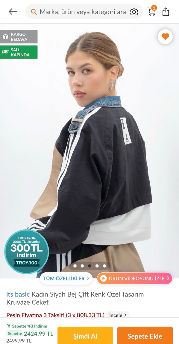 Kadın Bej Siyah Düğmeli Kısa Trençkot - Görsel 2