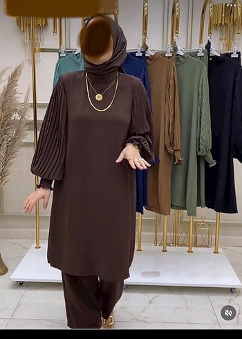 xl Beden yeşil Renk Piliseli Uzun Kollu Yeşil Salaş Tunik