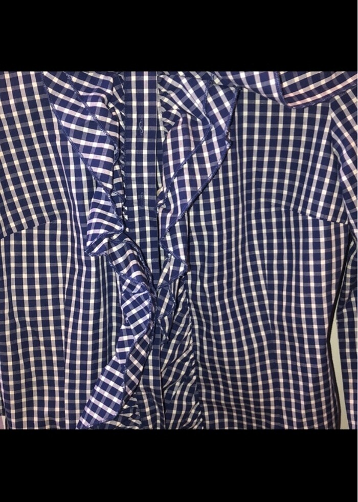 Fırfırlı yakalı kareli temiz gömlek - Görsel 3