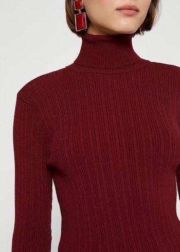 Bordo Kadın Balıkçı Yaka Triko Kazak - Görsel 3