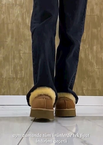 Bej Süet Platform Topuklu Kadın Terlik - Görsel 4