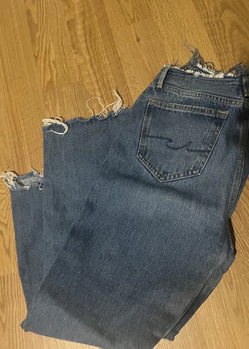 Mavi Yırtmaçlı Salaş Midi Kot Pantolon - Görsel 5