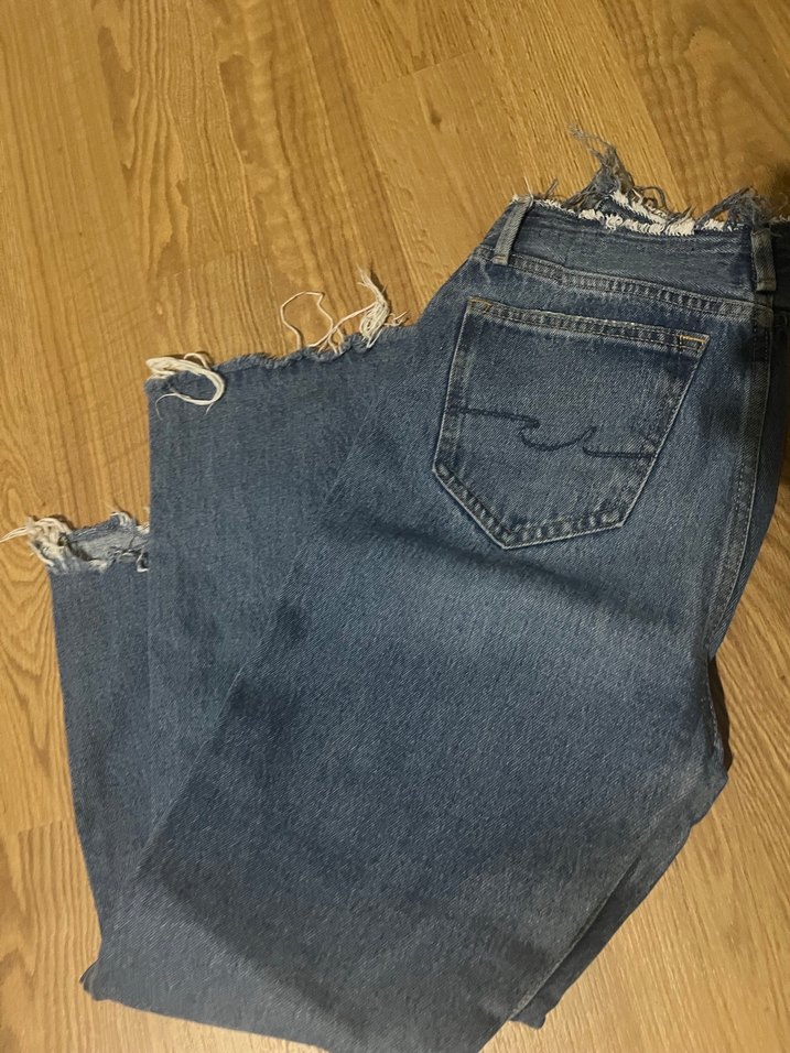 Mavi Yırtmaçlı Salaş Midi Kot Pantolon - Görsel 5