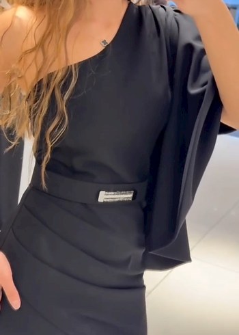 Siyah Drapeli Mini elbise - Görsel 2