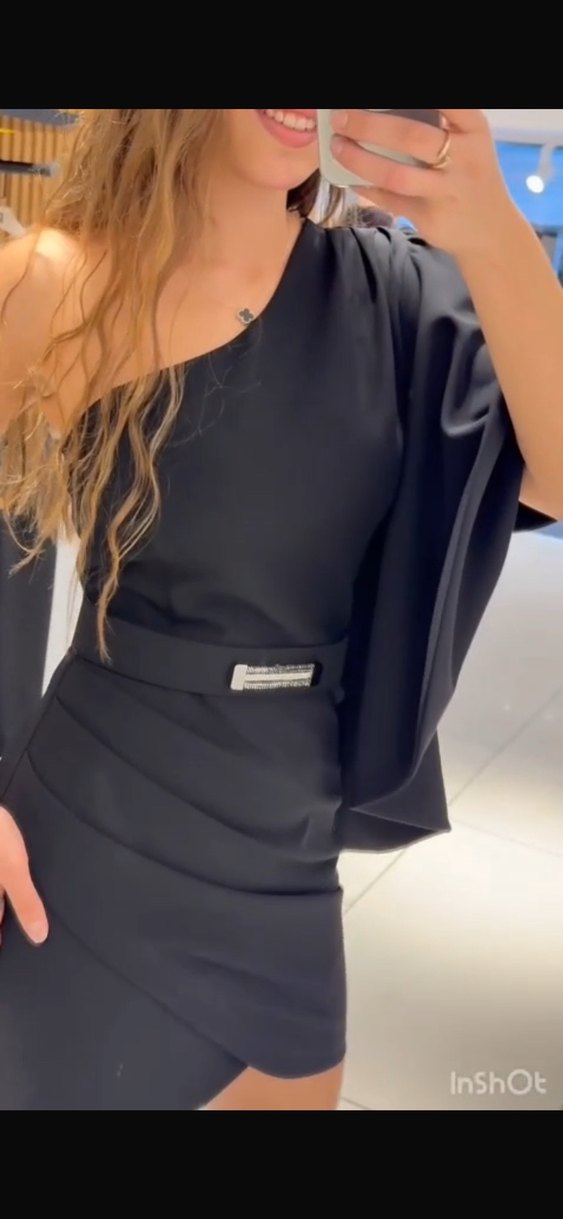 Siyah Drapeli Mini elbise - Görsel 2