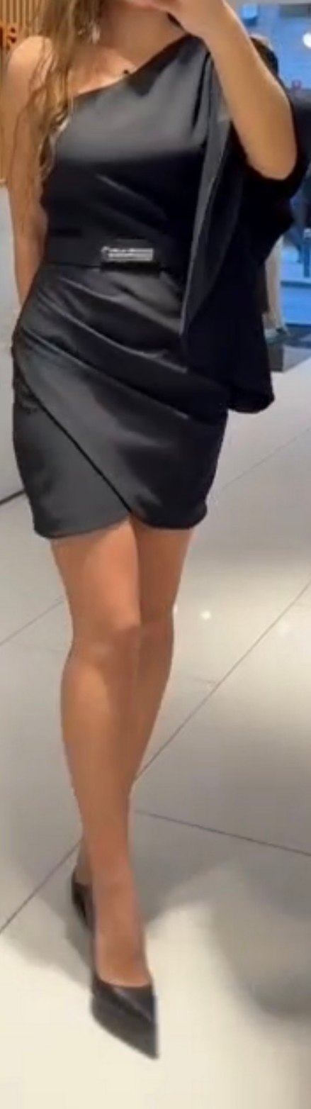 Siyah Drapeli Mini elbise - Görsel 4