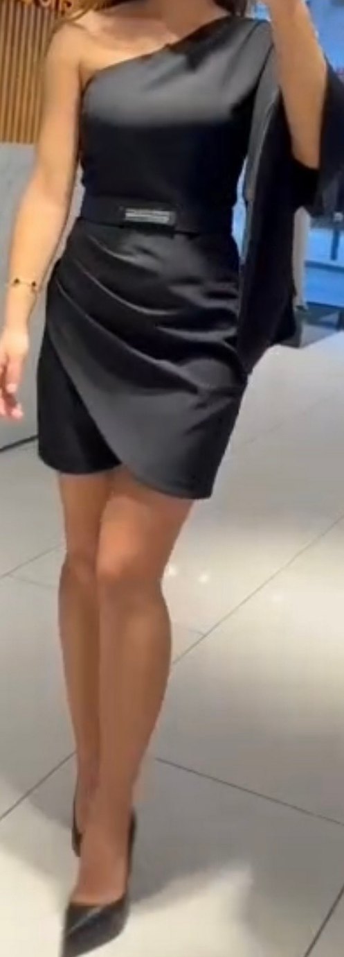 Siyah Drapeli Mini elbise - Görsel 3