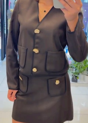 Düğmeli  Midi Kadın Ceket etek takım - Görsel 4