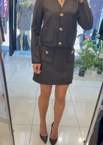 Düğmeli  Midi Kadın Ceket etek takım - Görsel 3