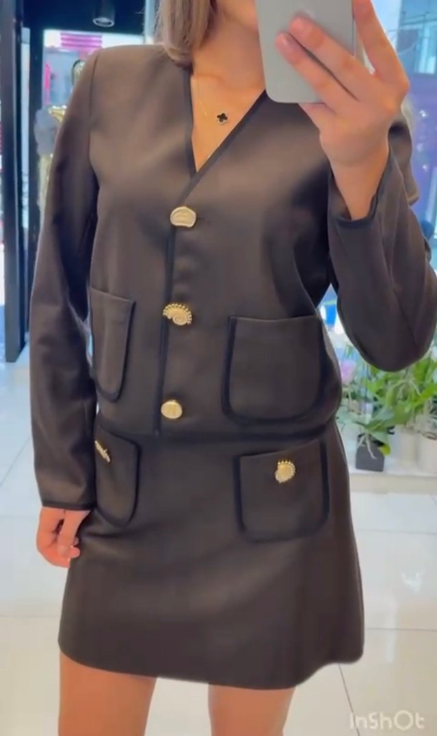 Düğmeli  Midi Kadın Ceket etek takım - Görsel 4