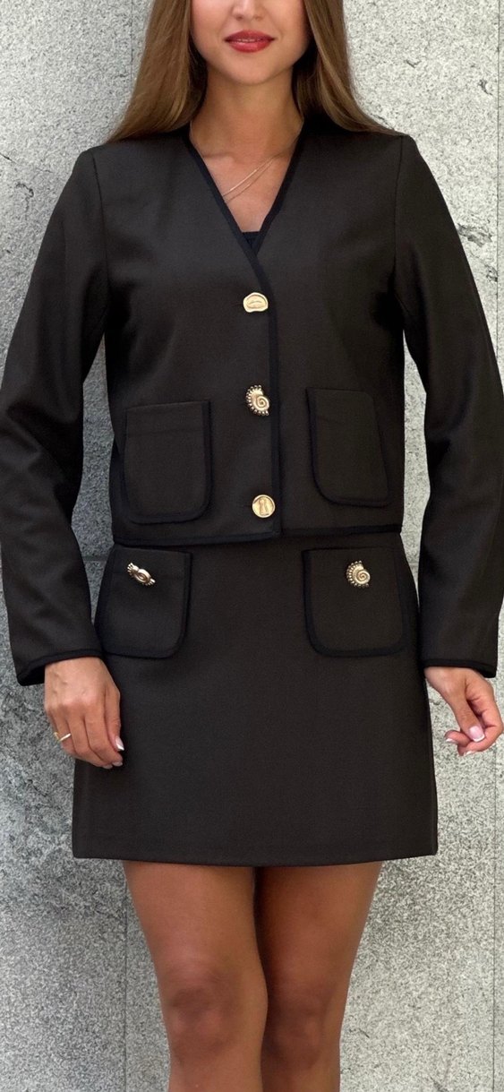 Düğmeli  Midi Kadın Ceket etek takım - Görsel 2