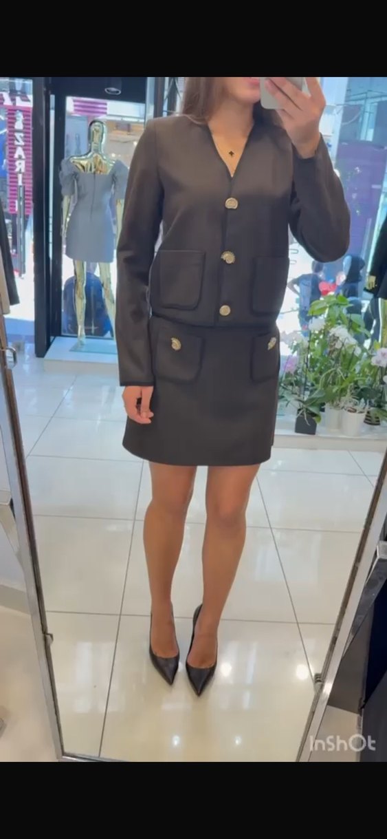 Düğmeli  Midi Kadın Ceket etek takım - Görsel 3