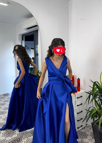 Drapeli Lacivert Uzun Abiye Elbise - Görsel 3