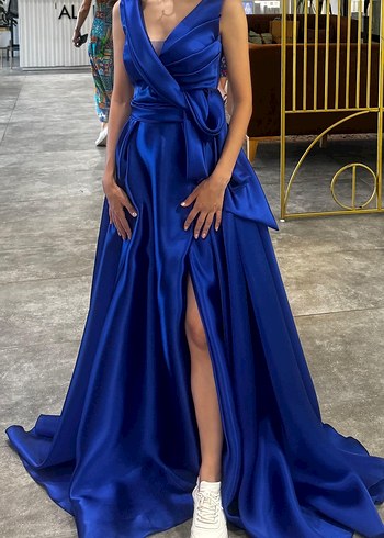 Drapeli Lacivert Uzun Abiye Elbise - Görsel 2