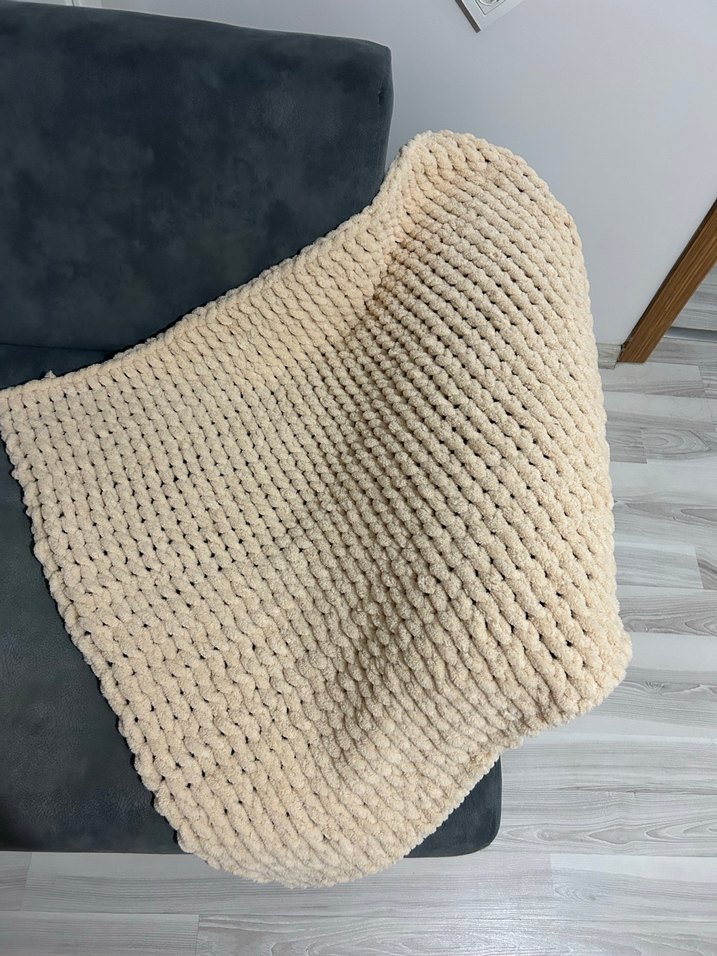 Kahverengi Örgü yelek atkı battaniye seti - Görsel 2